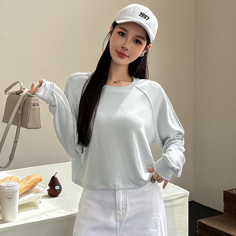 Womens Short Raglan Sleeve T Shirt Fall Casual Loose Fit Top Daily Wear