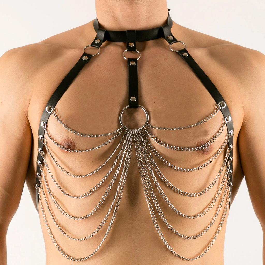 Мужская нагрудная портупея из ПУ кожи в панк уличном стиле Burning Men Ремень-портупея Регулируемый пояс на талию для вечеринки косплея