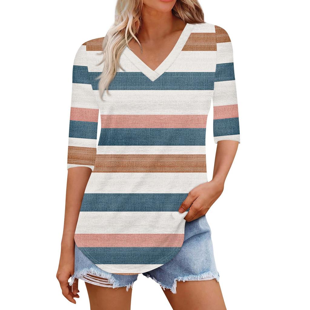 Shirts For Women Trendy V Neck T Shirts Casual Printed Blouse Half Sleeve Tops For Women