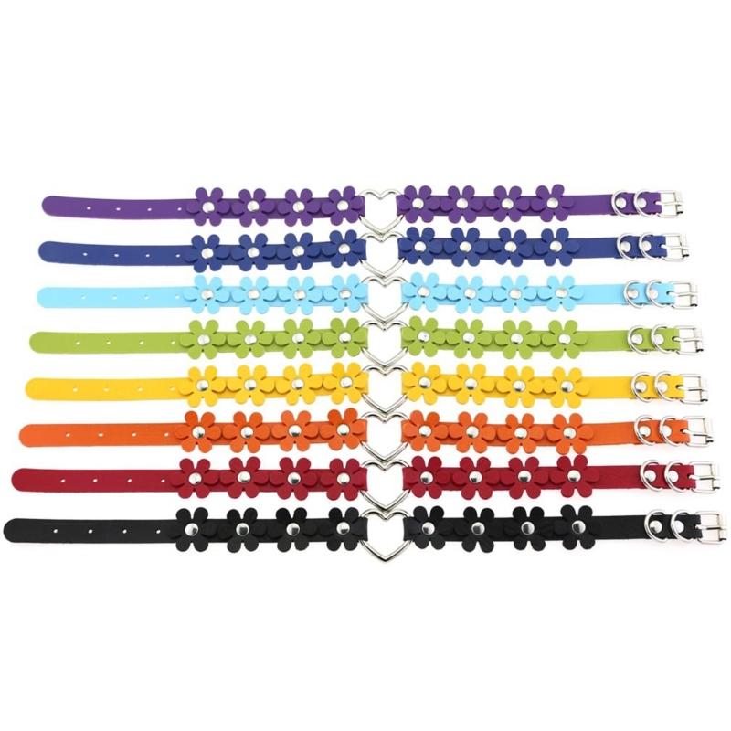 Leather Collar Choker Cute Flower Collar Necklace Neck Chain Necklace Statement Jewelry Heart Ring Necklace for Women