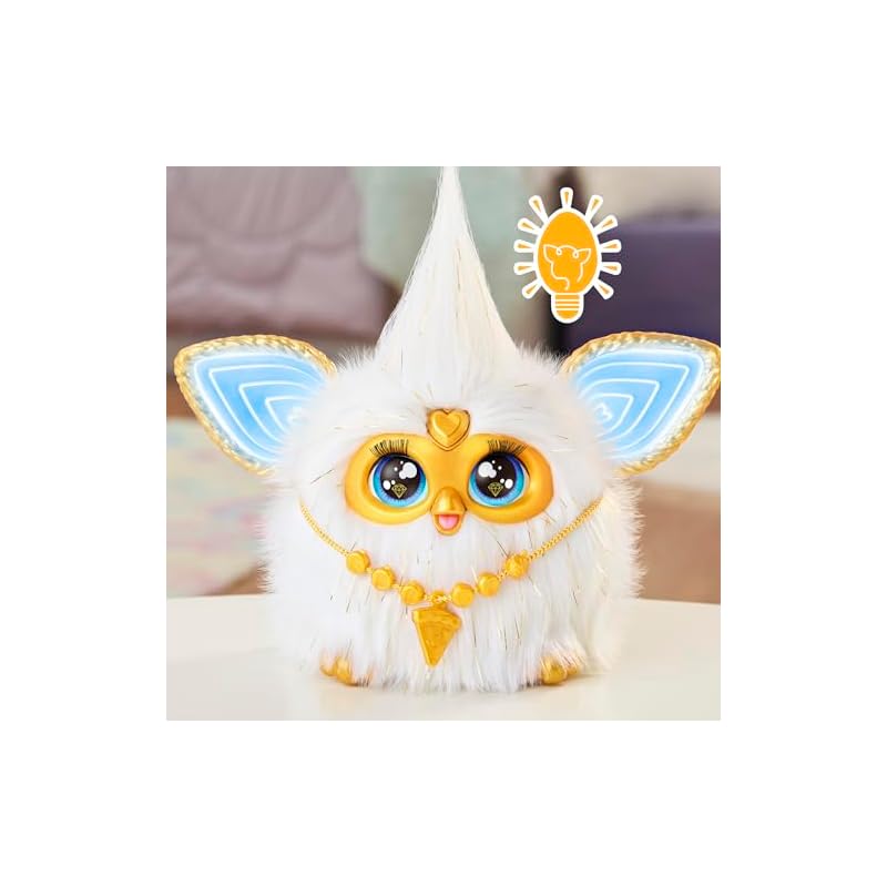 Hasbro Furby Белый и Золотой Интерактивная Игрушка с Голосовой Активацией для Мальчиков и Девочек Возраста 6+ с Модными Аксессуарами, Аниматронная Моторизованная Плюшевая Игрушка для