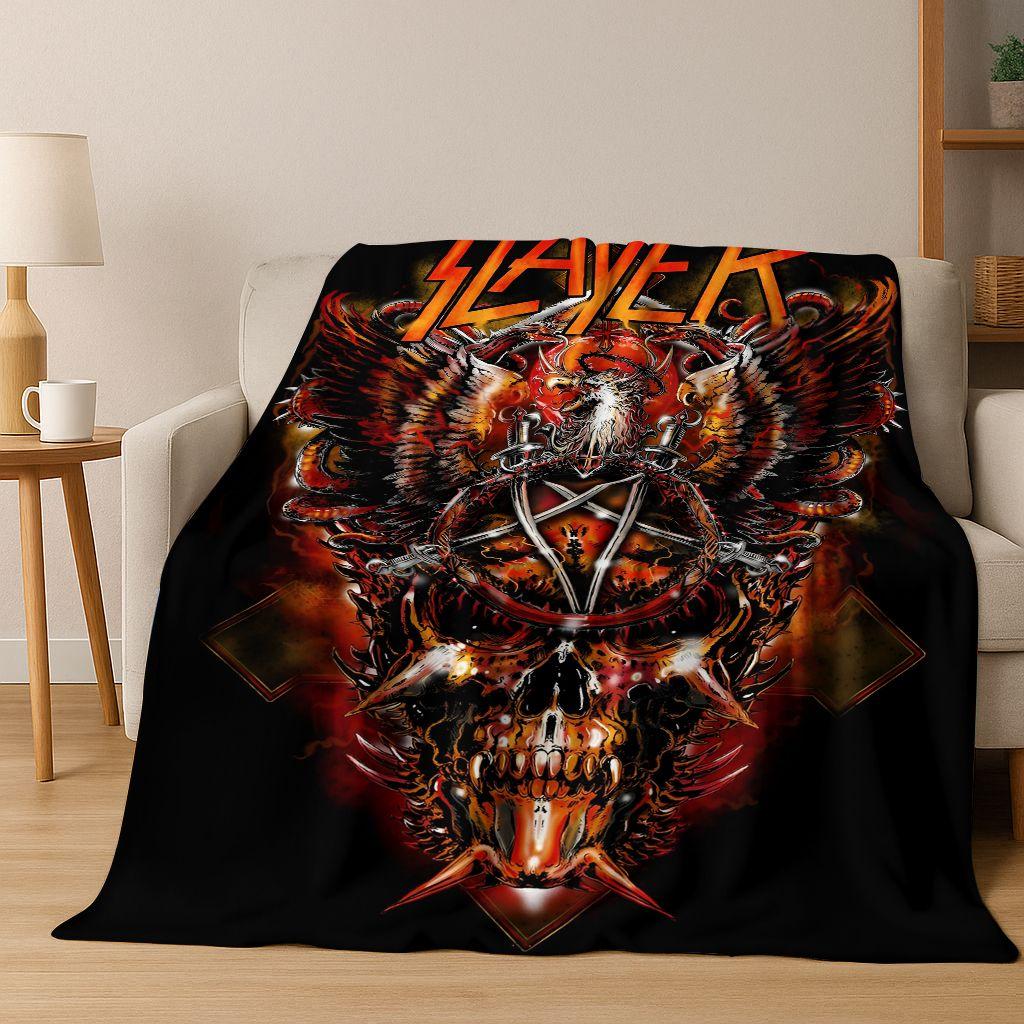 2026 Slayer Heavy Metal Rock Band Skull Art Flannel Blanket,Cozy Soft Throw Blanket for Home Bedroom Bed Sofa Picnic Cover Gift