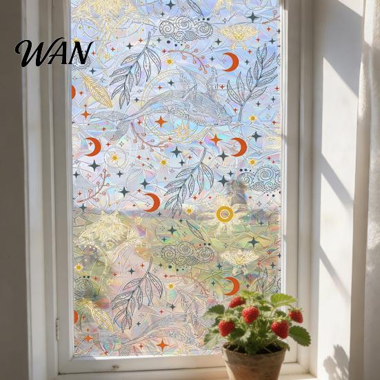 Decorative Window Film Rainbow Privacy Film, Stained Glass Pattern Sticker, Static Sunlight Reflecting Sticker Cling, Sun Blocking Reusable Decals for