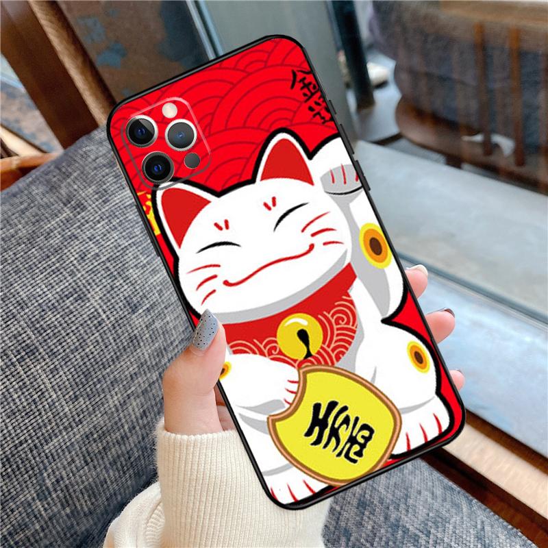 Чехол Maneki Neko Счастливым Котом-Кошкой для Денег для iPhone 14 15 16 Pro Max 11 13 12 Mini X XR XS Plus Мягкий Чехол-Оболочка