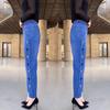 Women High Elastic Waist Faux Jeans Graphic Print Skinny Autumn Winter Pants Pencil Long Pants