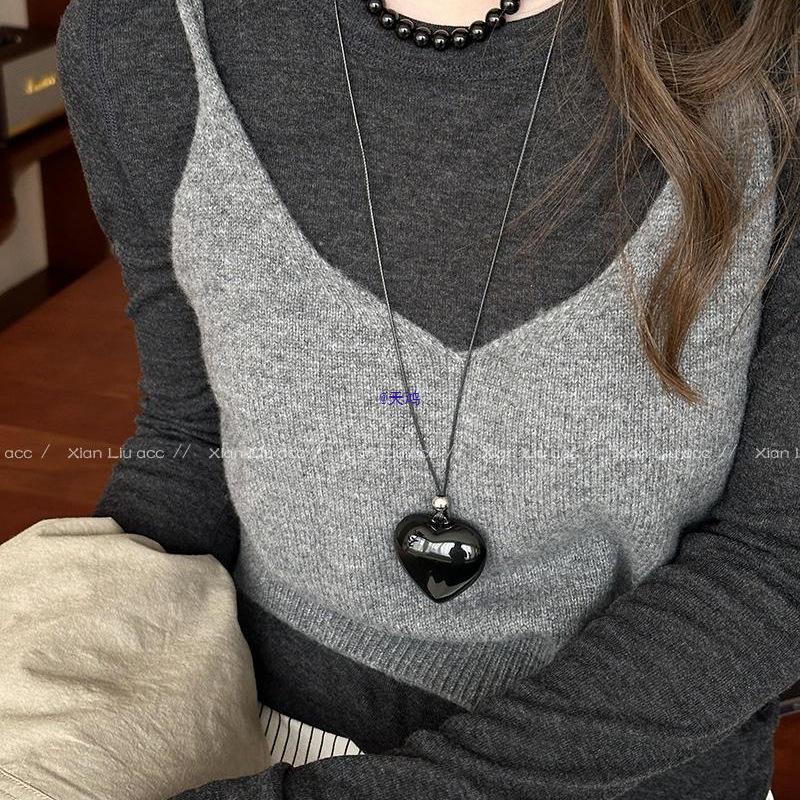 Винтажное кожаное колье-сердце 2025 для женщин - Легкая роскошь, цепочка на ключицу от Anco Lei