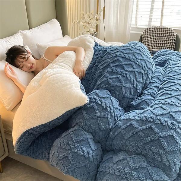 WTEMPO Складные одеяла из овечьей шерсти Теплые Двусторонние Плюшевые Толстые Зимние Одеяла Однотонные Домашние Кроватные и Студенческие Общежития Двуспальные и Односпальные Матрасы