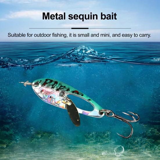 4CM/5G Spinner Blade Lure with Hook Double-sided Reflective Hard Metal Spoon Spinnerbait Rotating Sequin Lure Saltwater Freshwater Walleye Bass
