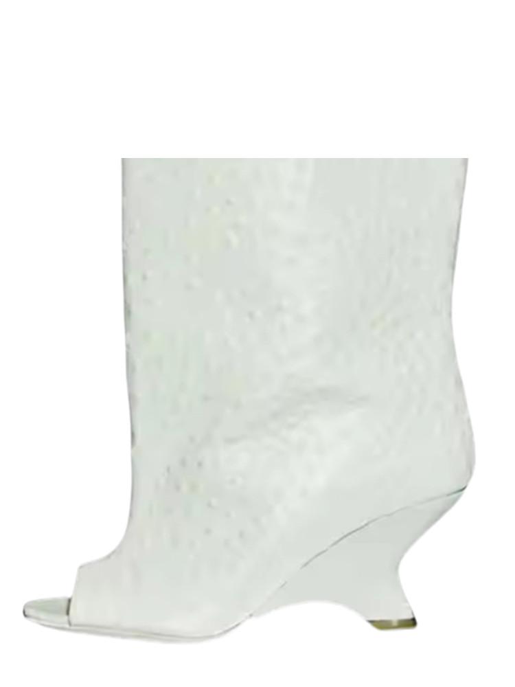 Женские туфли с открытым носком на толстом высоком каблуке, ботфорты до колена, крутые ботинки на скошенном каблуке, модный показ, большой размер, весенне-летние женские ботинки