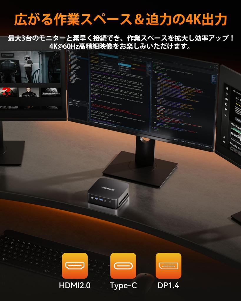 ACEMAGIC Mini AMD Ryzen 5 7430U 64 ГБ памяти 4 ТБ SSD Windows 11 Поддержка трех мониторов WiFi RJ45 Тихий Vesa K1 ПК, Высокопроизводительный процессор 4,3 ГГц 6C/12T, +