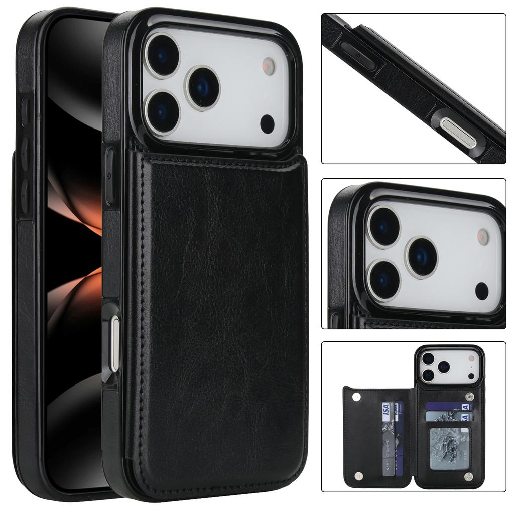 Leather Case for For IPhone 16 Pro Max 17 Air 16e 15 Plus 14 13 Mini 12 11 7 8 Xs Xr SE 3 Double Buckle Flip Card Holder Wallet