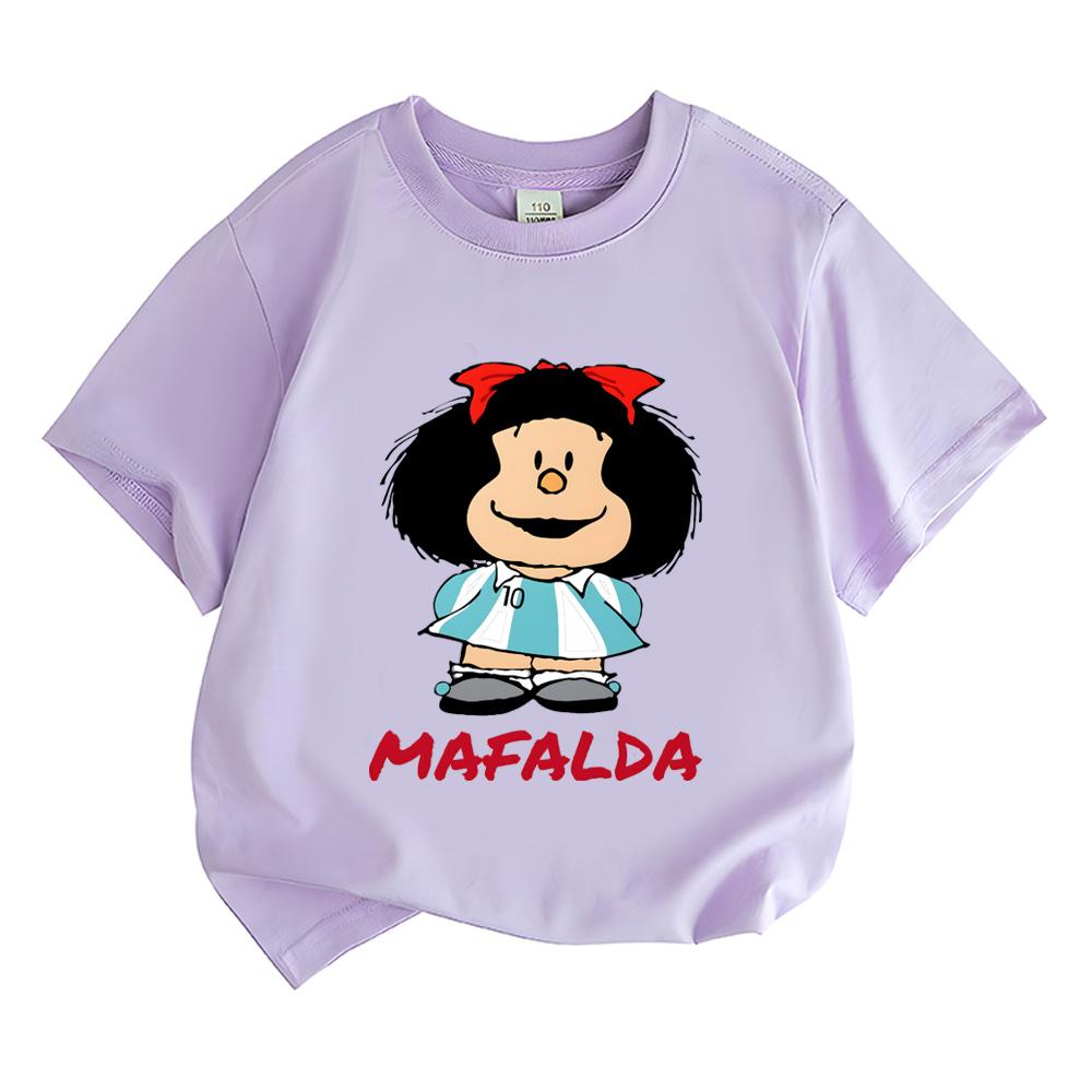 2026 New Style Mafalda Comic Round Neck Tees Boys Girls Kids Clothing 100%Cotton Tops High Quality Sports Sleeves Fashion Streetwear