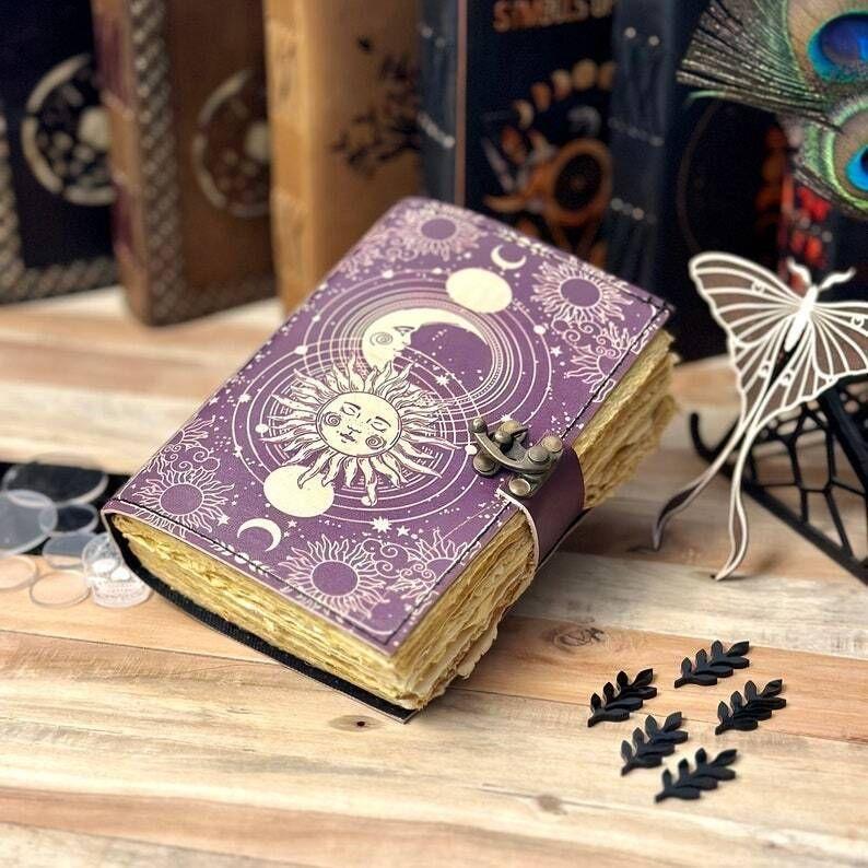 Sun Moon Vintage Leather Journal for Men & Women Grimoire Book of Shadows