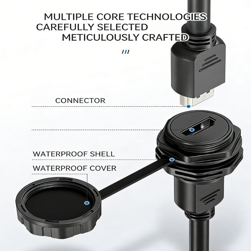 IP68 Waterproof HDTV Coupler Panel Mount Pass Through Connector Female To Female With Cover For Outdoor And Indoor Use