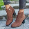 Женские замшевые ботильоны Элегантные туфли на высоком каблуке Женская мода 2025 года, модные зимние туфли в стиле ретро, зимние ботинки челси Mujer