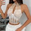 Elegant Lace Qipao Halter Neck Slim Fit Strapless Backless Crop Top