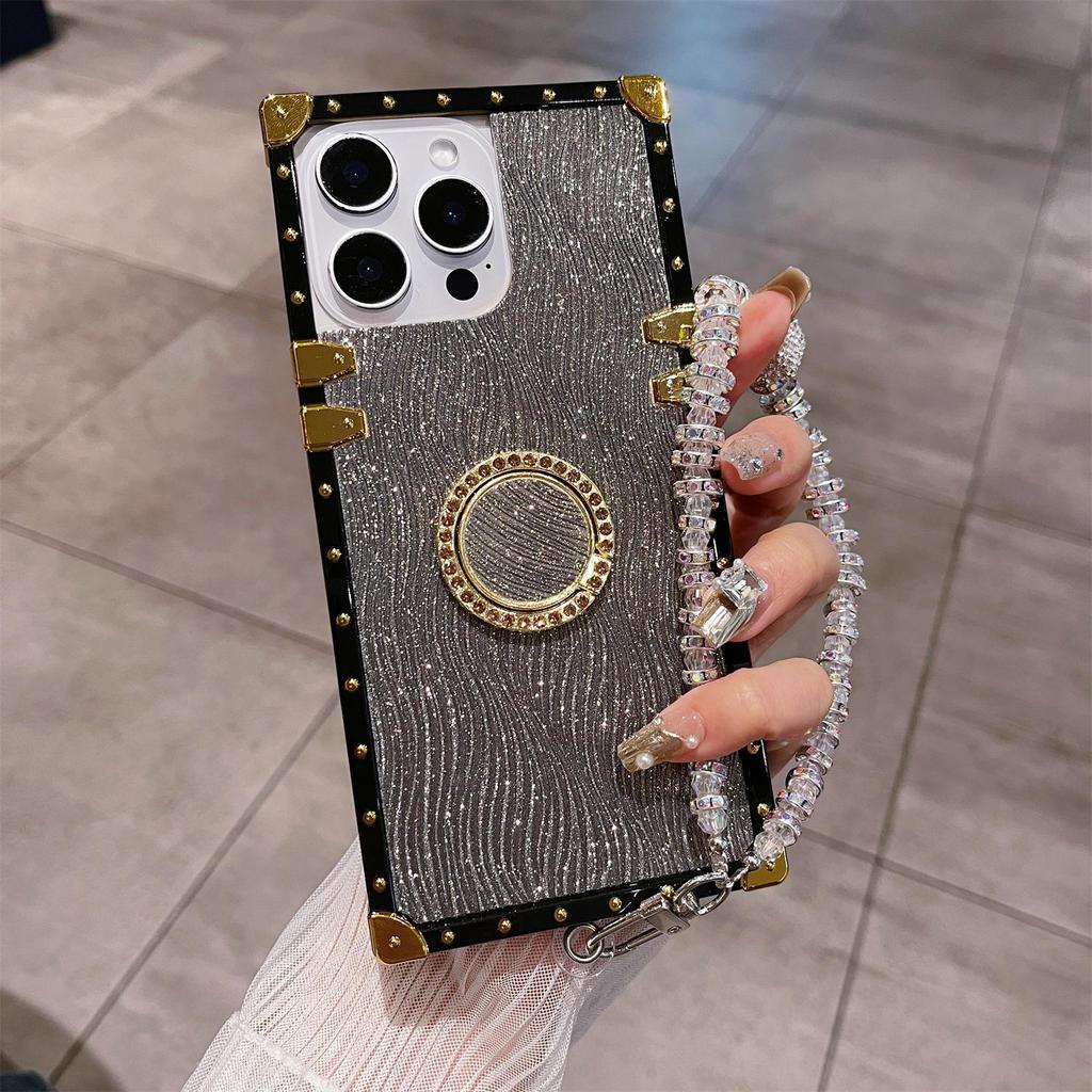 Блестящая подставка для Apple 17 Pro Max & iPhone 16/15 Силиконовый чехол с браслетом