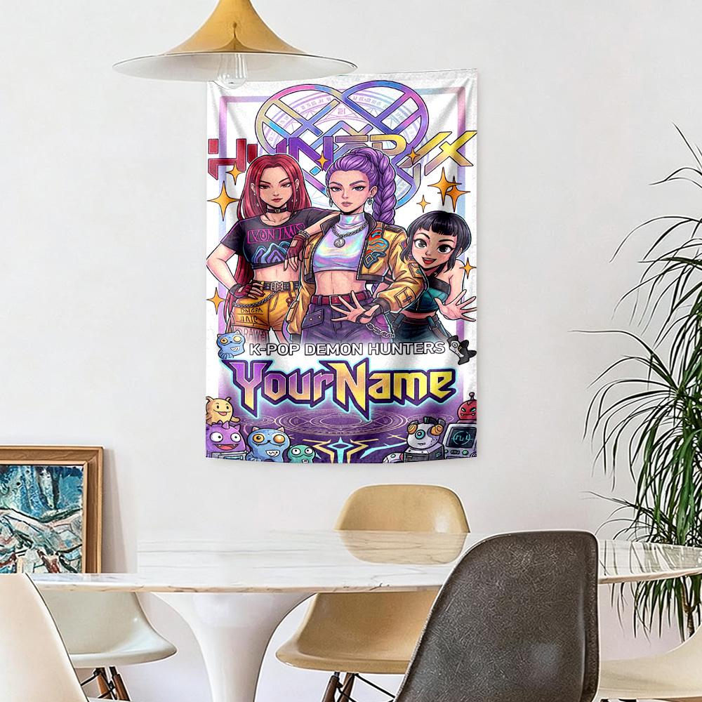 Demon Hunter Girls Custom Your Name Wall Decor Tapestry Art For Pet Memorial Birthdaywedding Party Backdrop Family Gift
