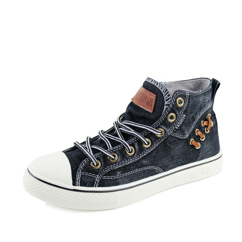 Осенние новые высокие туфли из вымытого денима, универсальные парусиновые туфли, студенческие туфли, корейская версия повседневной мужской обуви