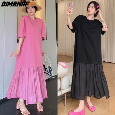 Женское летнее платье, черное модное женское длинное платье макси, свободная одежда больших размеров, повседневное хлопковое плиссированное платье-рубашка