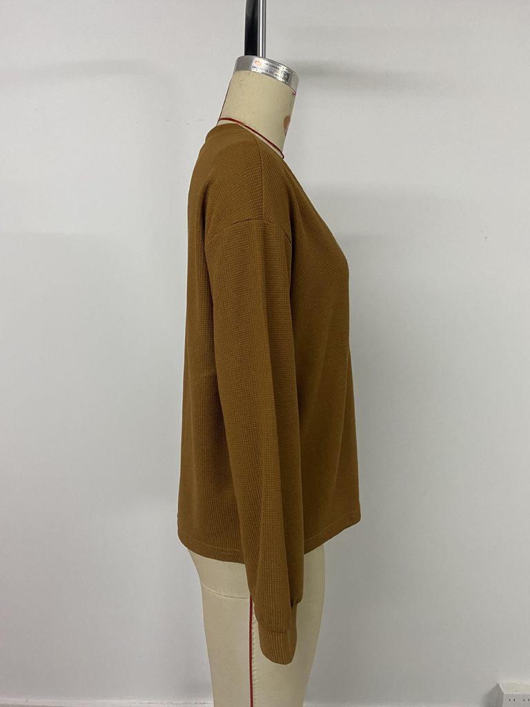 Европейский и американский осенний пуловер с V-образным вырезом в стиле ретро, вафельный, с длинным рукавом