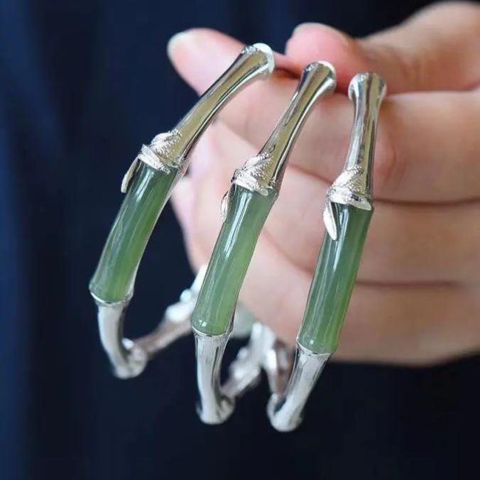 {Festival High} Браслет из бамбука в китайском стиле, женский браслет из стерлингового серебра 925 пробы, открытый браслет в стиле ретро, этнический стиль, на руку