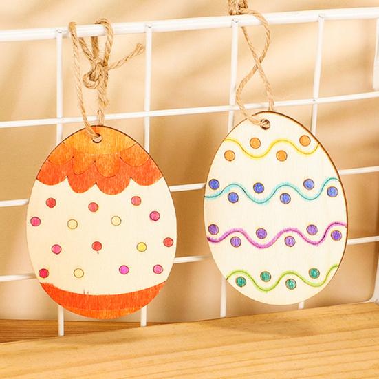 10 шт. деревянное яйцо кролика пасхальные украшения незавершенные поделки своими руками с подвесным отверстием ручная роспись подвески в форме яйца