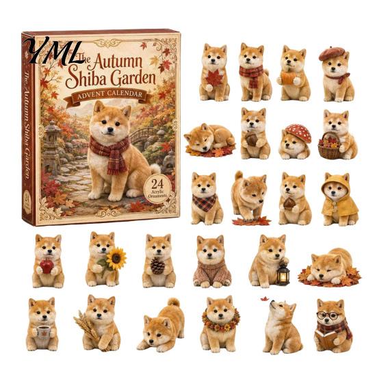 Acrylic Collectible Toys 2026 Dog Christmas Advent Calendar, 24-Day Ornament Set with Mini Puppy Holiday Countdown Decorations Figures, 2D Flat