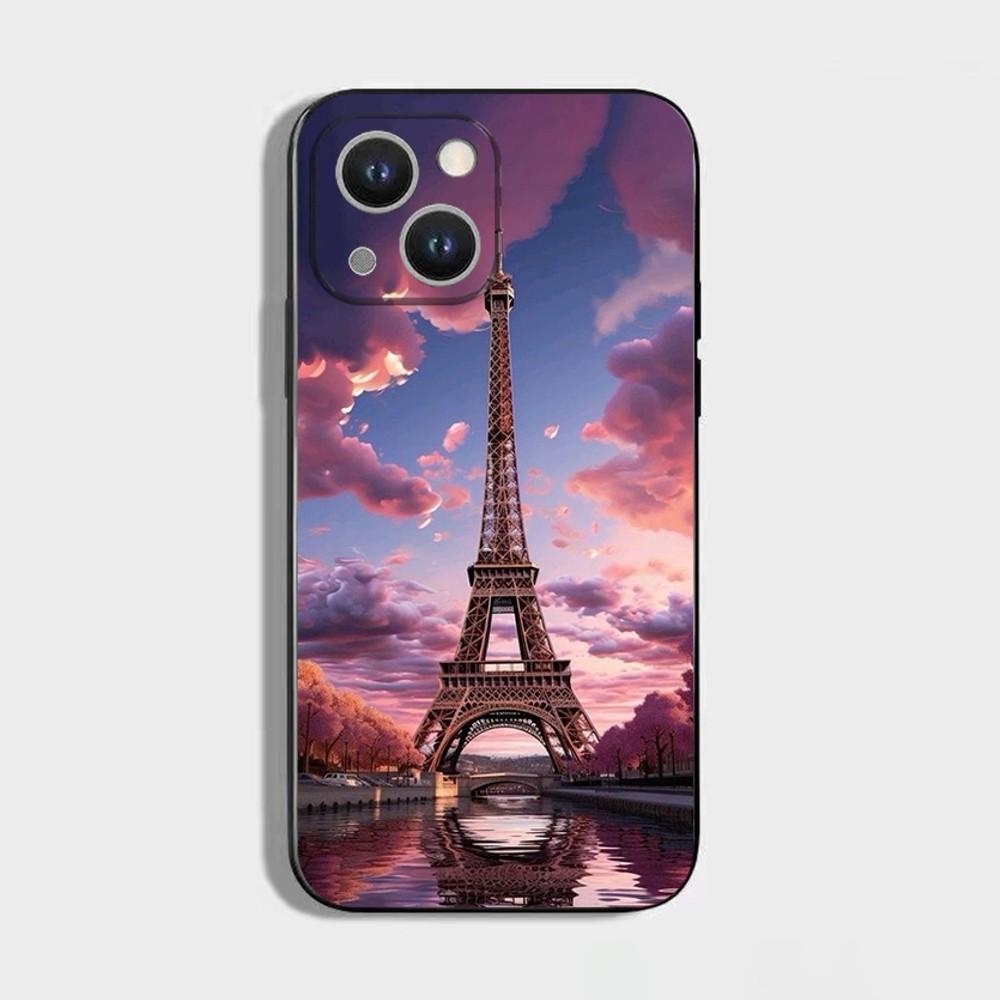 Чехол для телефона Париж Эйфелева башня Для iPhone 16,15,14,13,12,11 Plus,Pro Max,XS,X,XR,SE,Mini,8,7, Мягкий силиконовый черный чехол