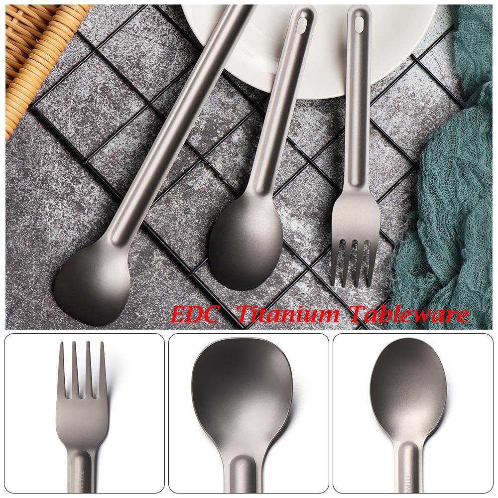 Camping Tool Portable Cutlery Fork Outdoor Picnic Accessories Titanium Cookware Long Handle Spoon