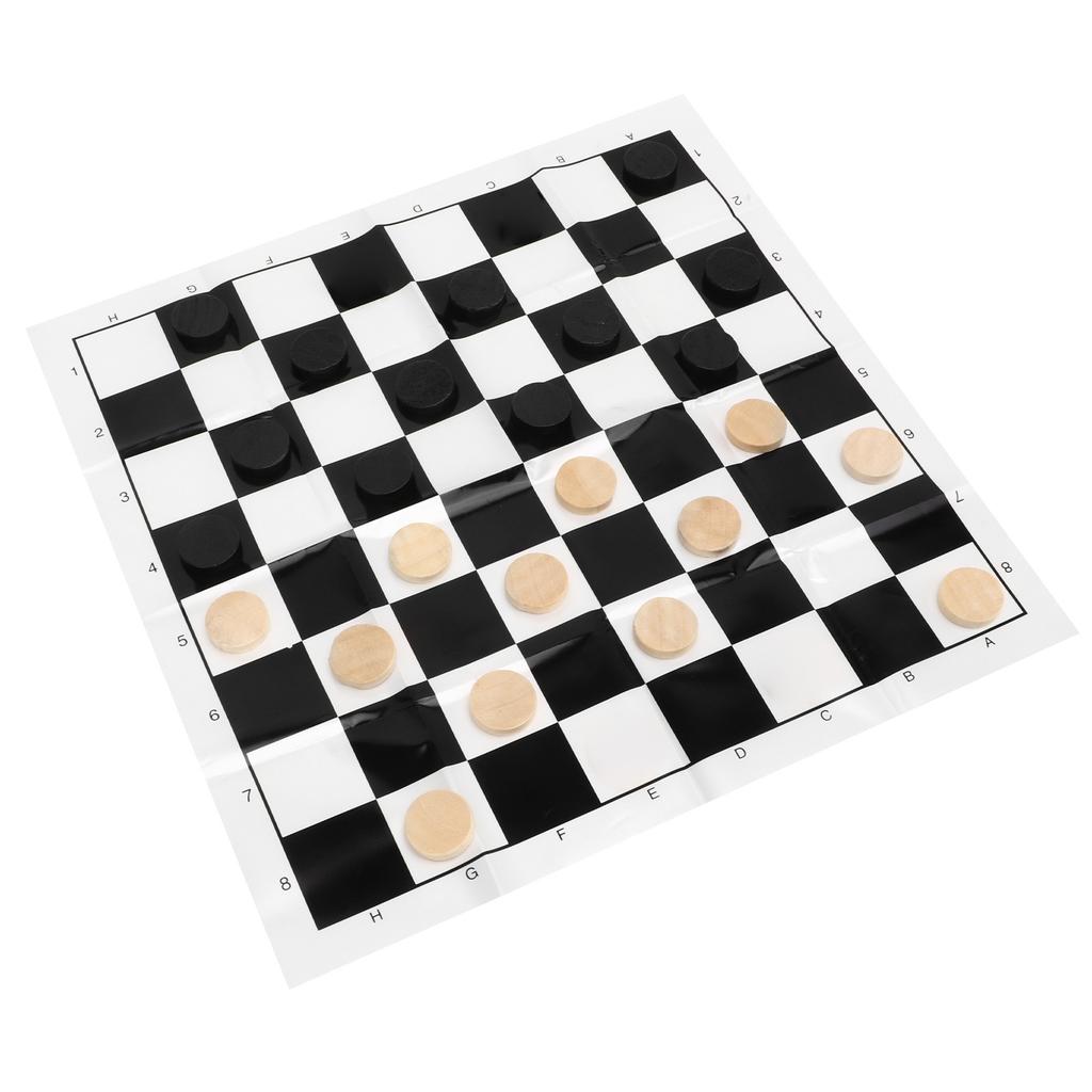 Wooden International Checkers Board Game Checkers Pieces Film Chessboard Transparent Plastic Box