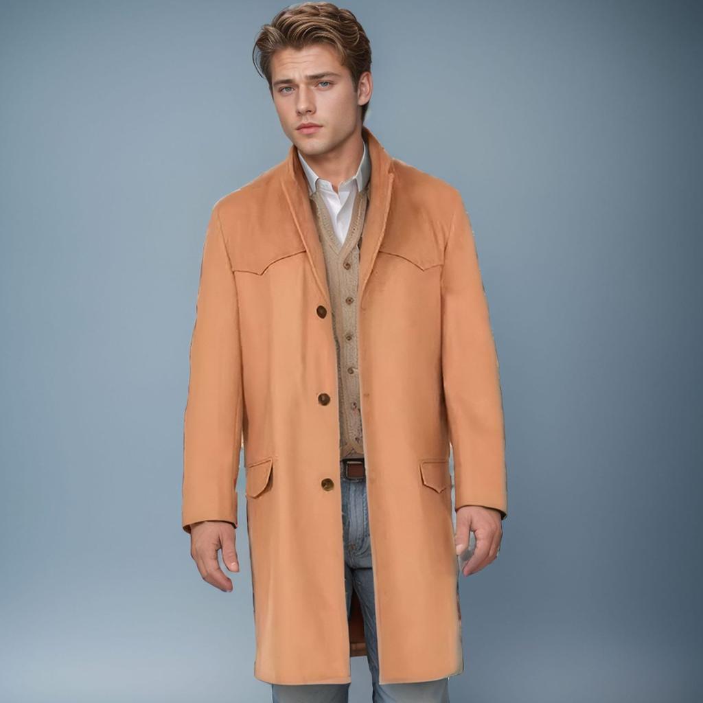 Новое мужское длинное шерстяное пальто осень-зима однобортное шерстяное пальто однотонное деловое