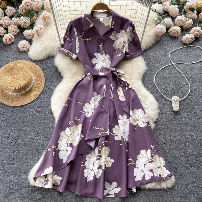 RUGOD Платье в праздничном стиле на шнуровке с принтом на талии. Летнее женское шикарное французское платье средней длины с короткими рукавами.