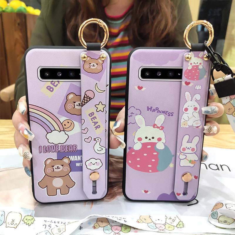 Lanyard Dirt-resistant Phone Case For Samsung Galaxy S10 5G/SM-G977N Soft Case Waterproof Wristband Anti-dust Cartoon