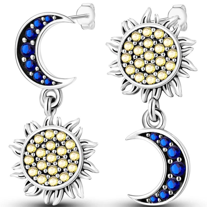 Sales100% S925 Стерлингового Серебра Звезда Луна В Форме Сердца Женские Серьги Подходят Оригинальные Серьги Свадебные Изящные Ювелирные Изделия Подарки
