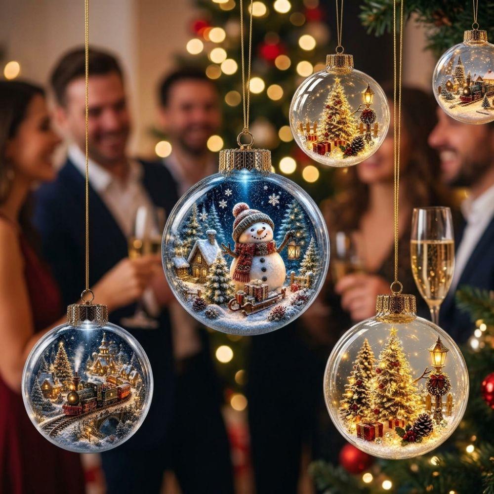 Acrylic Clear Christmas Bauble Hanging LED Lighted Christmas Spherical Pendant Christmas Tree