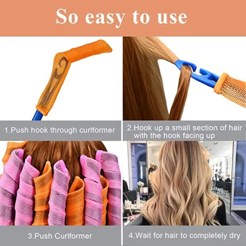 12/18/10 шт. Бигуди для волос, женские спиральные локоны без нагрева с 2 крючками, самодельные волнообразные бигуди, спиральные круглые локоны, инструмент для волос