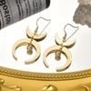 Богемные золотистые асимметричные серьги-подвески с бусинами в форме полумесяца для женщин Корейские геометрические дизайнерские украшения Стойкие цвета