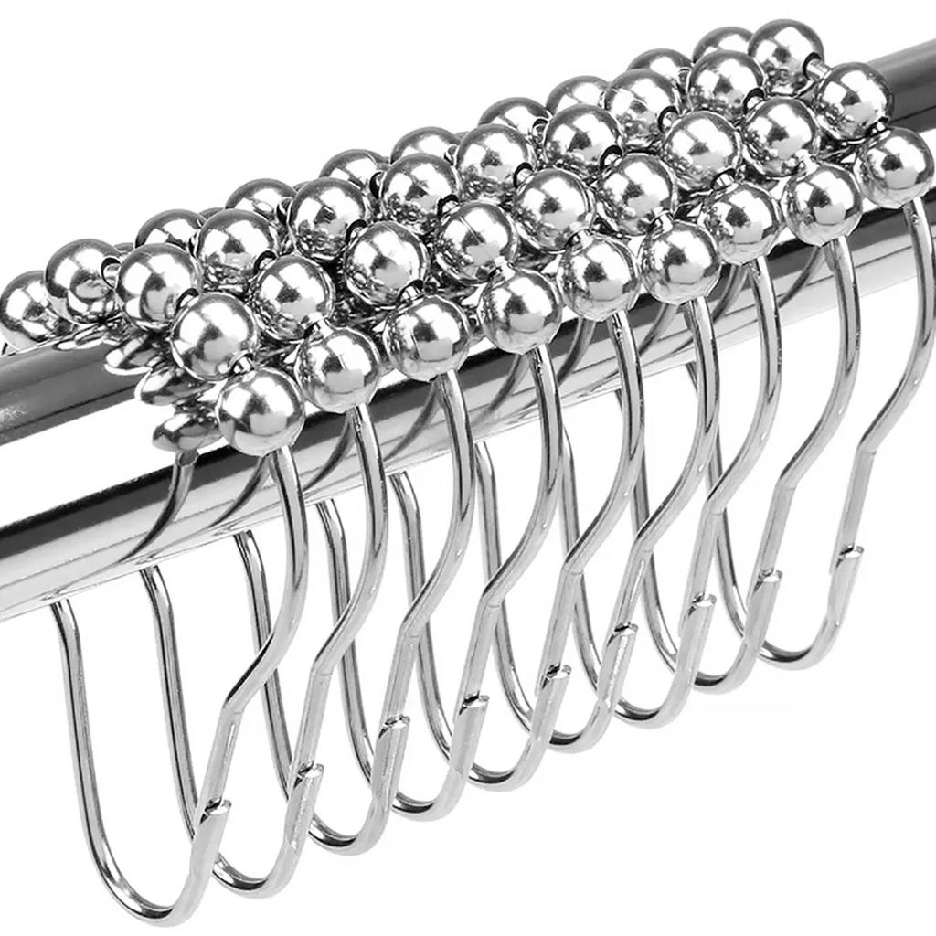 Shower Curtain Hooks Metal Shower Curtain Rings Anti-Drop Shower Hooks for Bathroom Shower Rod Roller Glide Shower Curtain