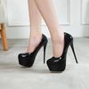 Fashion Women Sexy Thin High Heels 16cm Pumps Black Patent Leather Fashion Heels for Women Platform Wedding Nightclub Party Dress Shoes