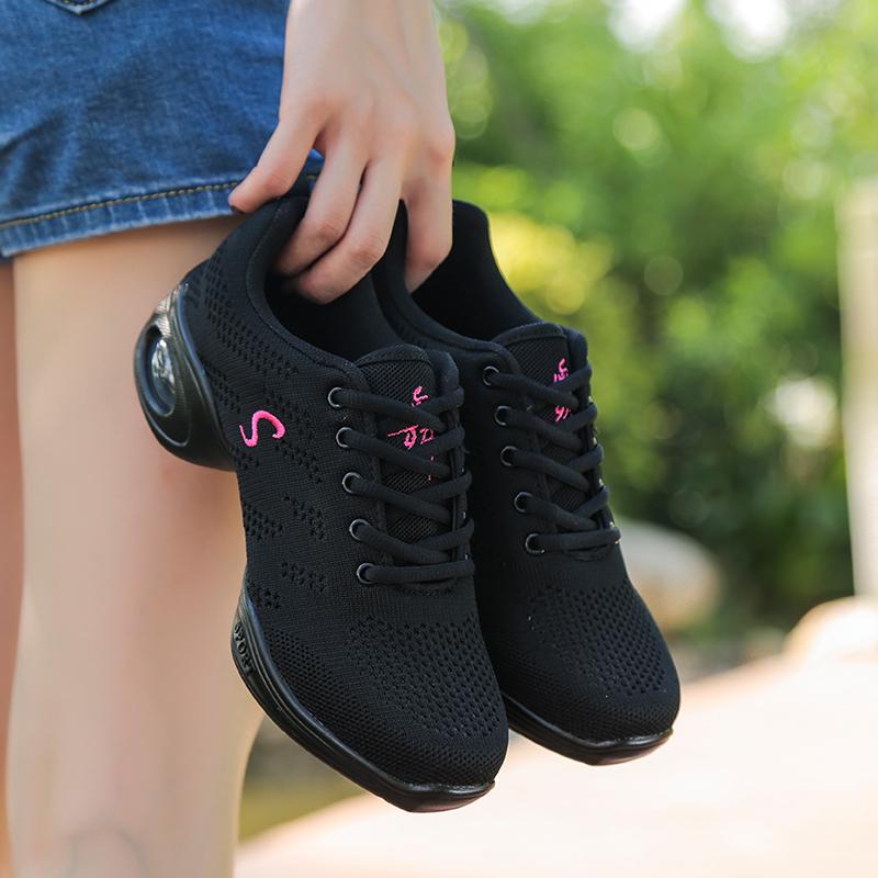 35-41 Туфли для современных танцев для женщин, сетка на мягкой подошве, вязаные, на среднем каблуке, балетные туфли для танцев, повседневная обувь