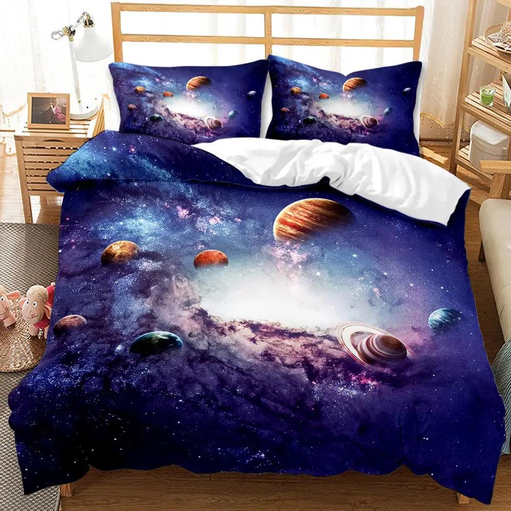 3D Galaxy Duvet Cover Set Single Double Twin/Queen 2pcs/3pcs/4pcs Bedding Sets Universe Outer Space Themed Bed Linen 2