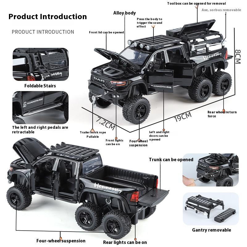 1/32 Dodge Mammoth 1000 6*6 TRX RAM Hennessey Внедорожный Пикап Внедорожник Сплав Литой Модель Автомобиля Детские Игрушки Коллекционные Подарок Мальчику