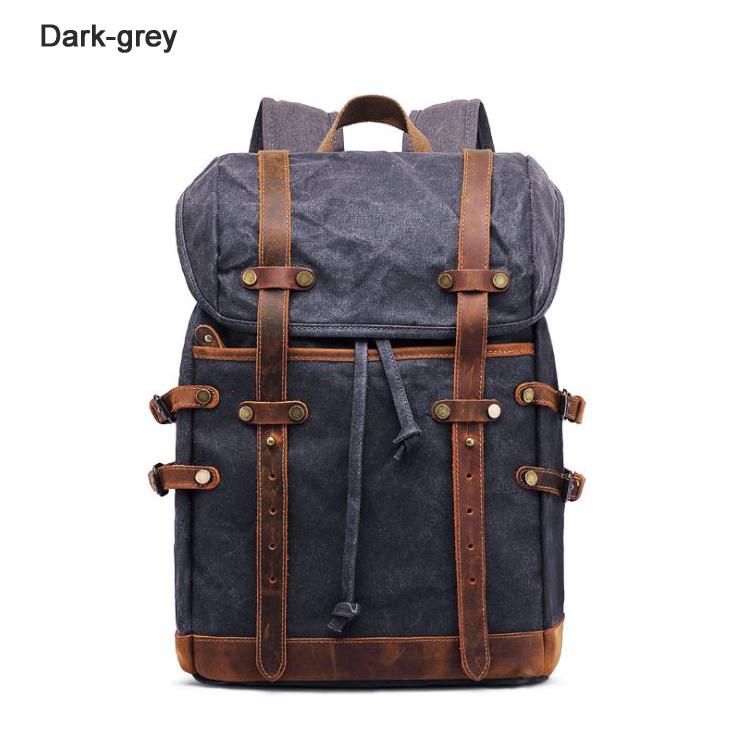 Waterproof Waxed Canvas Backpack Vintage leather men Bagpack large Rucksack School Bag Hiking Backpacks Daypack Mochila