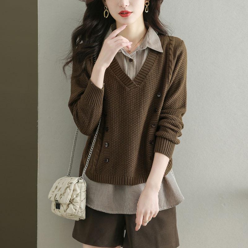 Women's Early Autumn 2025 Two-Piece Knit Shirt - Stylish Fall & Winter Top