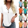 Women's Fashionable Casual Short Sleeved Solid Color V-neck Button Top