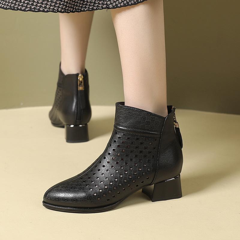 Модные ботильоны GKTINOO на молнии, обувь с вырезами, модные женские туфли на высоком каблуке с круглым носком, летняя обувь из натуральной кожи