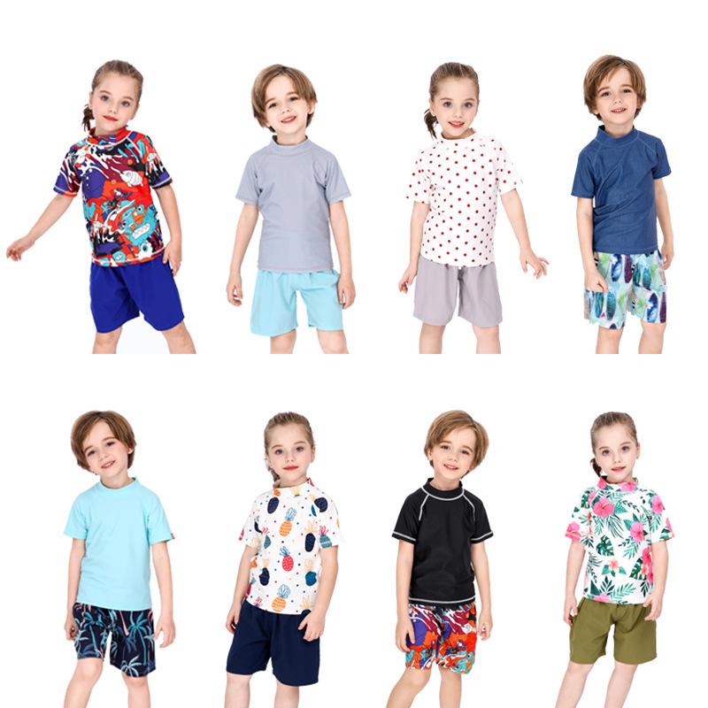 Kids' Sun Protection Two-Piece: Short Sleeve Casual Beachwear & Loose Pants for Boys & Girls
