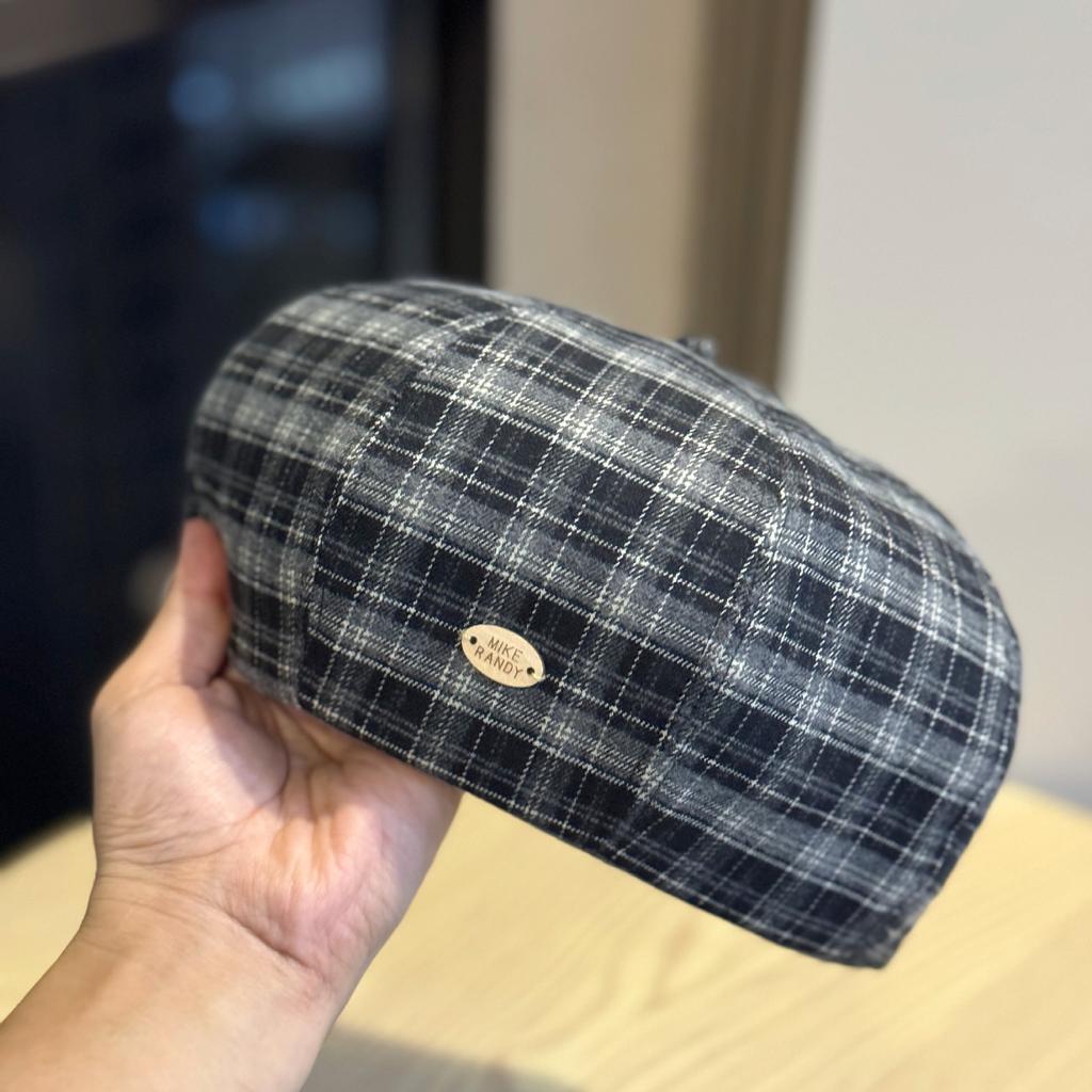 Корейская версия простой маленькой клетчатой беретки для литературных женщин, ретро, на каждый день, шляпа художника, большой обхват головы, шляпа-тыква