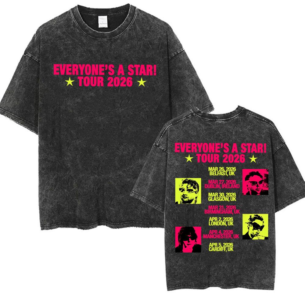 Seconds of Summer Everyones A Star World Tour Vintage Washed T Shirts Men Women Harajuku Hip Hop Oversized Tshirt Streetwear
